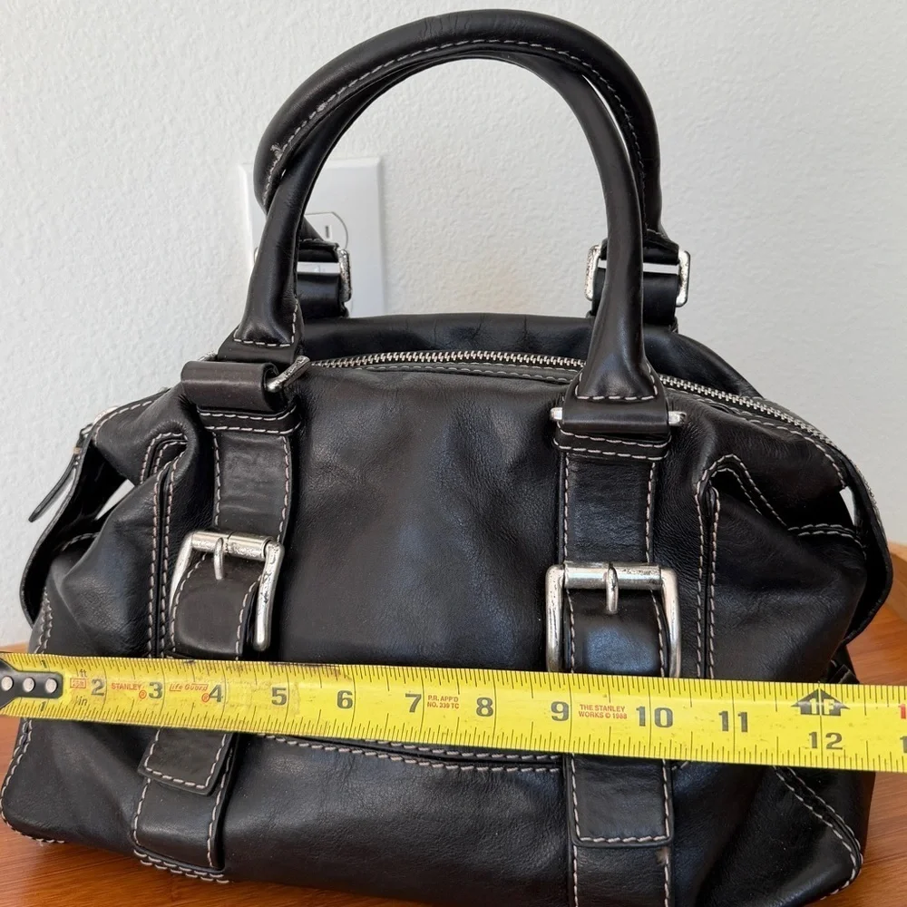Y2K 90’s Michael Kors Satchel Black Leather Stitched Silver Distressed Bikercore